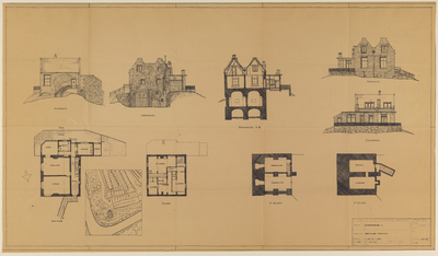 217409 Aanzichten, doorsneden, plattegronden en situatie van het woonhuis op het bolwerk Sterrenburg te Utrecht.